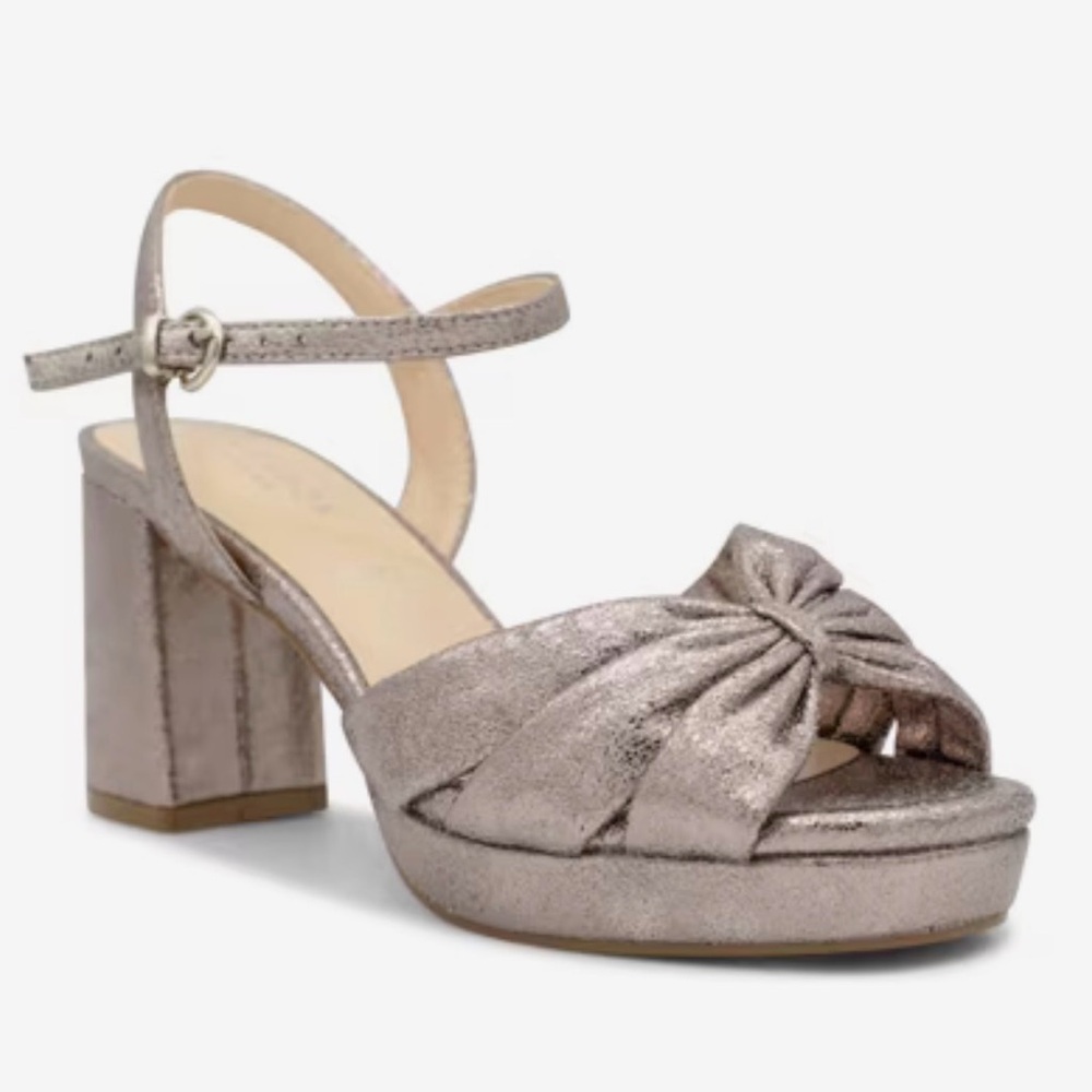 Metallic Knotted Platform Sandal with Ankle Strap
